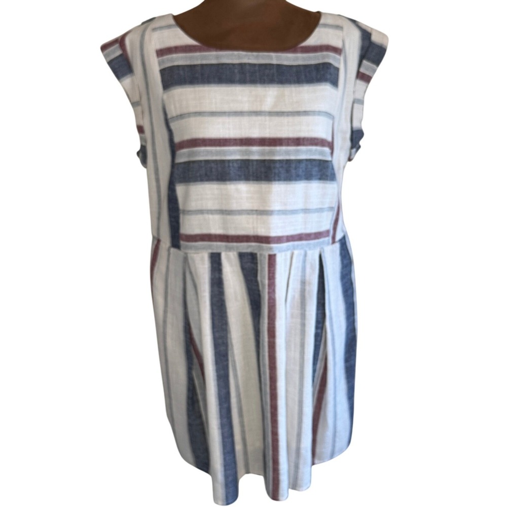 By Together Striped Sleeveless Dress Womens Medium Side Zip Cotton Blend EUC